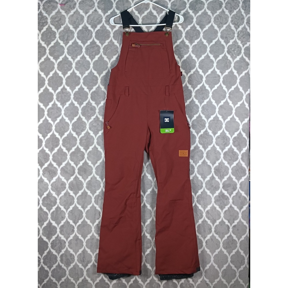 DC Snowboard Ski Bib Pants Women Medium Rust Brown Crusade 15K Waterproof